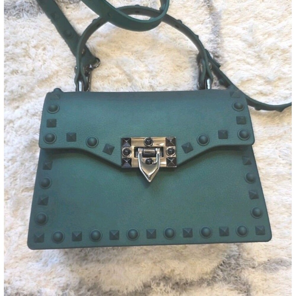 Emerald Green Studded Satchel Crossbody Bag Structured Top Handle Purse